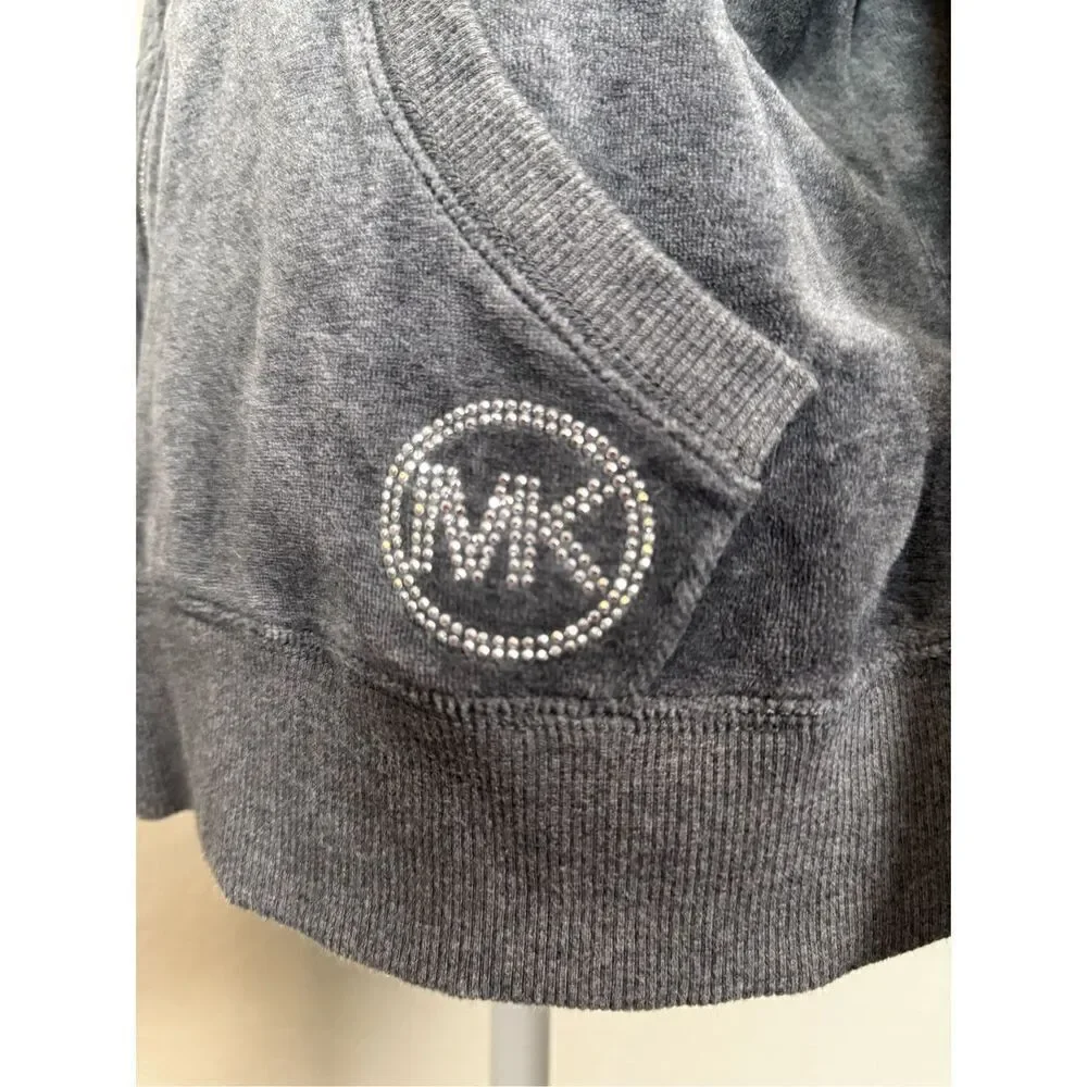 Michael Kors Velour Zip Up Track Jacket Rhinestone XL  navy gray